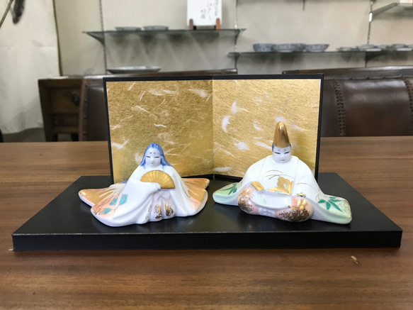 有田焼 雛人形 壱□其泉作 有田焼 金襴手 雛人形 三方付 古伊万里様式