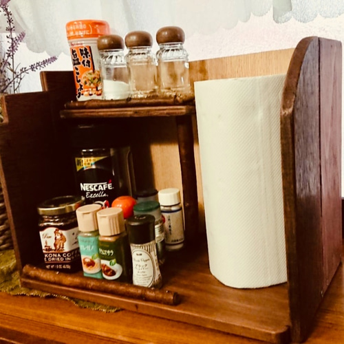 24時間以内に発送】手作り木工 古材を使ったスパイスラック 調味料 棚 