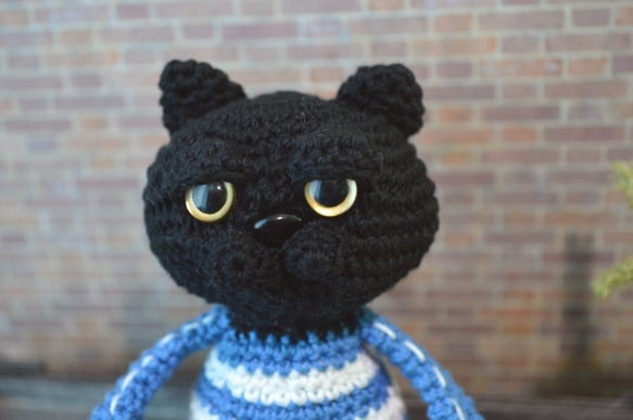 C8あみぐるみ☆マンチカンな猫Meru－黒－ジャージ＊ブルー 2枚目の画像