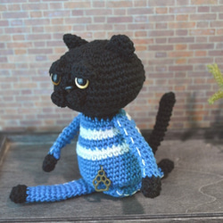 C8あみぐるみ☆マンチカンな猫Meru－黒－ジャージ＊ブルー 3枚目の画像