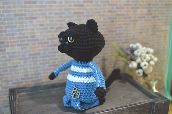C8あみぐるみ☆マンチカンな猫Meru－黒－ジャージ＊ブルー 4枚目の画像