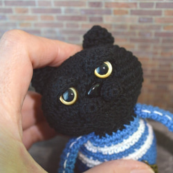 C8あみぐるみ☆マンチカンな猫Meru－黒－ジャージ＊ブルー 5枚目の画像