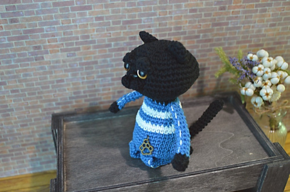 C8あみぐるみ☆マンチカンな猫Meru－黒－ジャージ＊ブルー 8枚目の画像