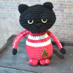 C9あみぐるみ☆マンチカンな猫Meru－黒－ジャージ＊レッド 1枚目の画像
