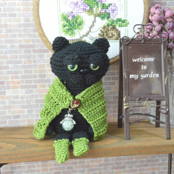 C86☆あみぐるみ☆エキゾな猫Peru-長靴をはいた黒猫-若草 2枚目の画像