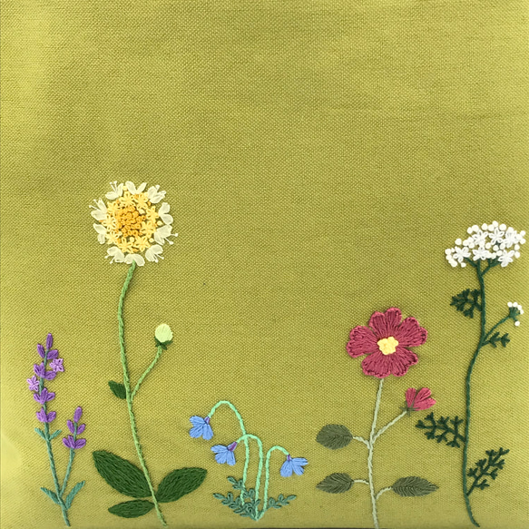 ※受注製作※　花刺繍　帆布のミニトートバッグ　リーフグリーン 5枚目の画像