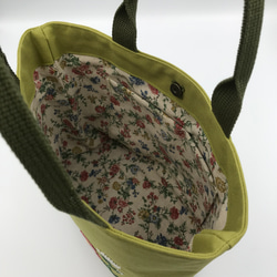 ※受注製作※　花刺繍　帆布のミニトートバッグ　リーフグリーン 7枚目の画像