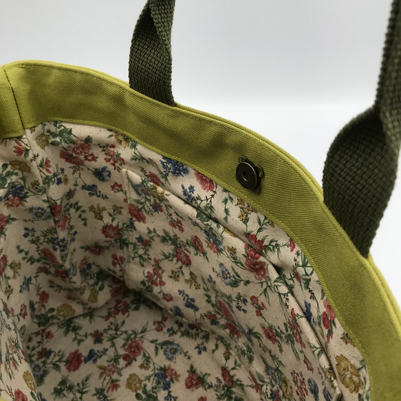 ※受注製作※　花刺繍　帆布のミニトートバッグ　リーフグリーン 8枚目の画像