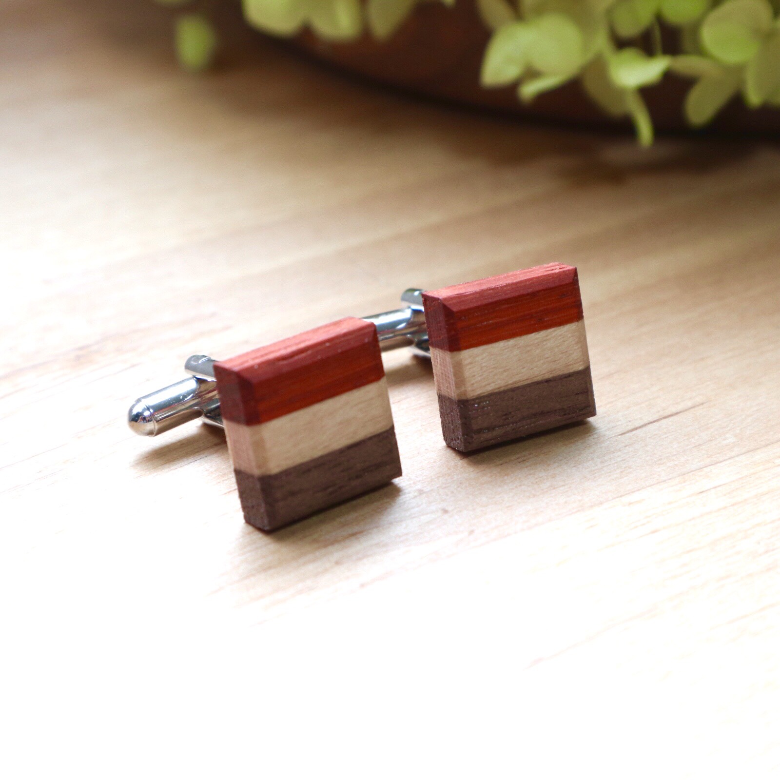 木製カフスボタン【パドック×メープル×ウォルナット】