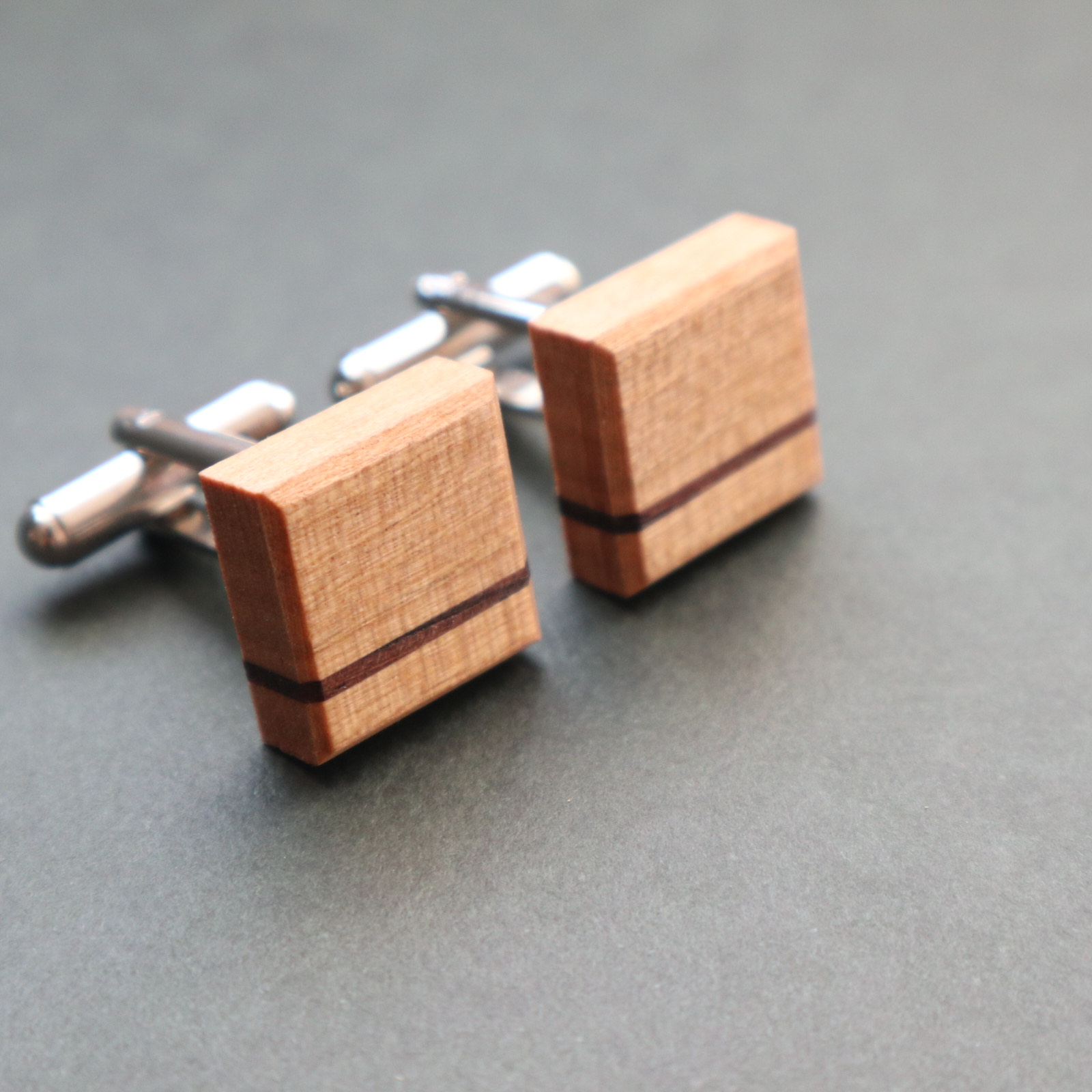 木製カフスボタン【Line】/ 山桜×ローズウッド