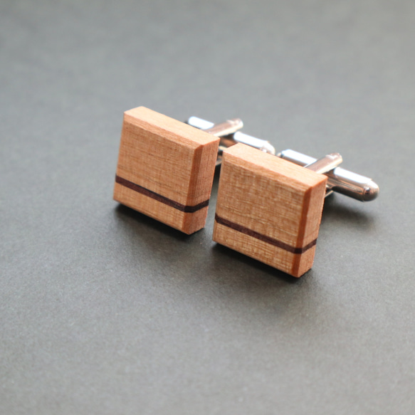 木製カフスボタン【Line】/ 山桜×ローズウッド 5枚目の画像
