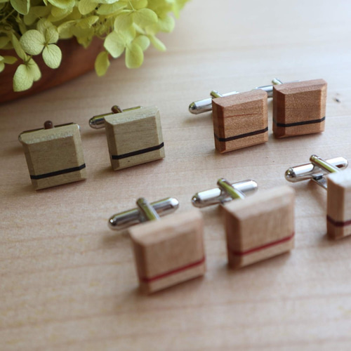 木製カフスボタン【Line】/ 山桜×ローズウッド タイピン・カフス 工房