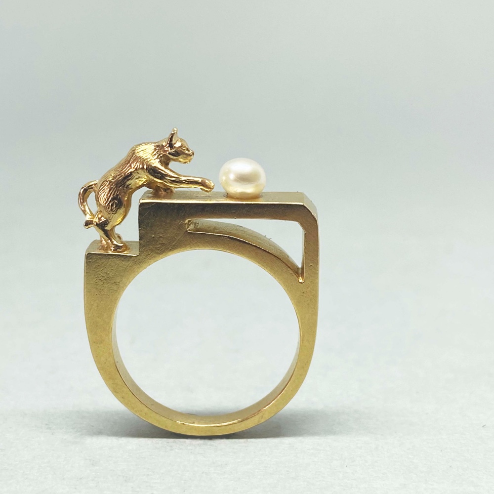 Kininaru  ネコ リング  淡水パール  K18gp  サイズオーダー承ります