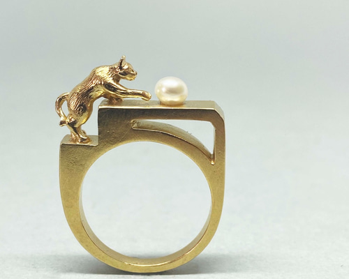 Kininaru ネコ リング 淡水パール K18gp サイズオーダー承ります 指輪