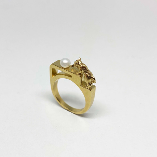 Kininaru ネコ リング 淡水パール K18gp サイズオーダー承ります 指輪