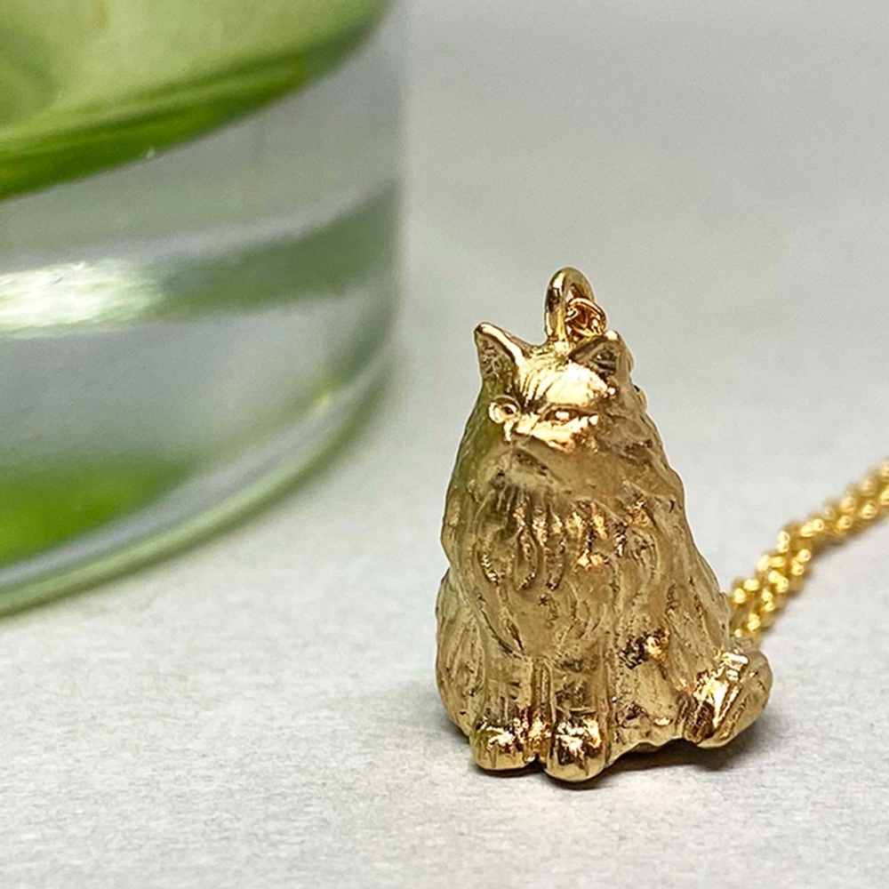 Tatazumu   長毛ネコ   ペンダント  真鍮 k18gp  チェーン40cm/45cm k14gf