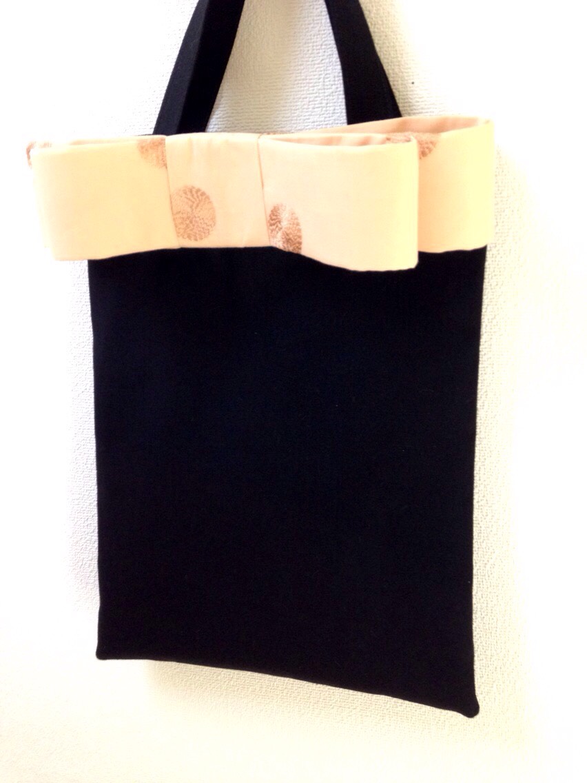 大人のリボンバッグ   黒×ベージュリボン