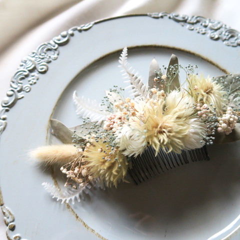 natural white hearornament ウェディングブーケ　ドライフラワー　ヘアーオーナメント