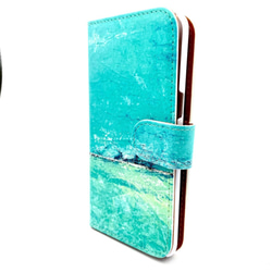 iPhone以外　　　２色アイスミントブルー手帳型スマホケース 1枚目の画像