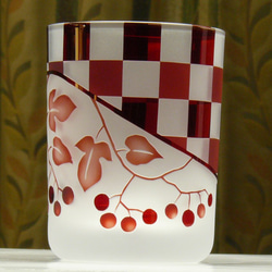 帶有紅色螺母和方格圖案的免費玻璃杯-Hyodorijogo無色x紅色（1） 第3張的照片