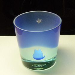一番星と猫の冷酒グラス　水色×青　 (1個） 2枚目の画像
