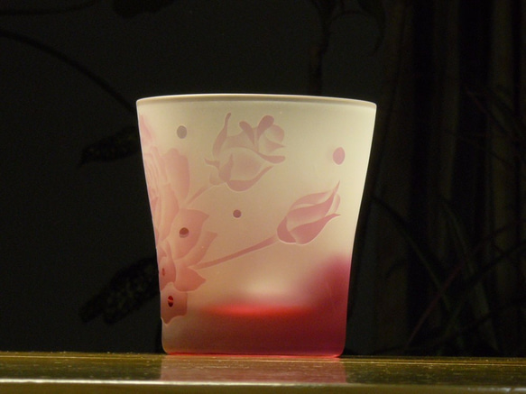 大輪のバラ ロックグラス　ピンク　（1個） 2枚目の画像