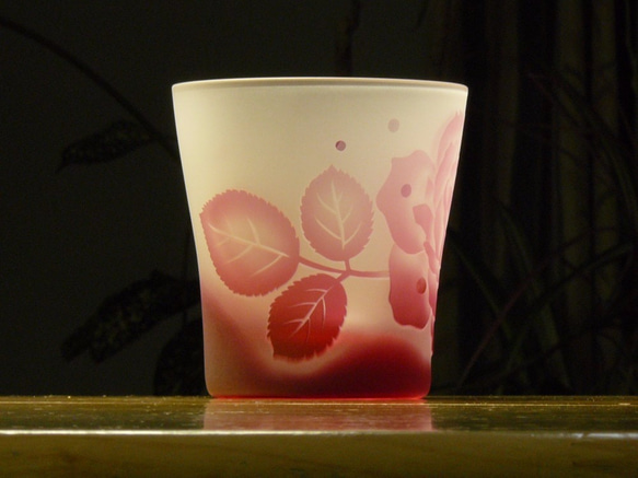 大輪のバラ ロックグラス　ピンク　（1個） 3枚目の画像