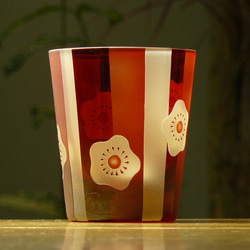 白梅フリーグラス 琥珀色×赤（1個） 2枚目の画像