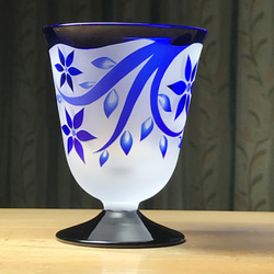 小花玻璃，帶支架無色x藍色（1） 第2張的照片