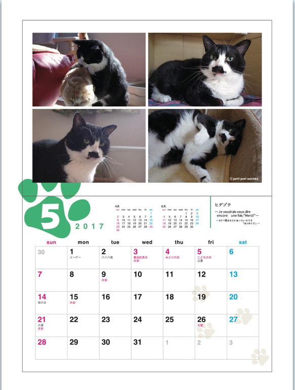 猫のカレンダー*壁掛けタイプ 5枚目の画像
