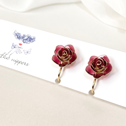 【新作】薔薇あみあみ転写模様ピアス　イヤリング〜black〜 Amazon | DAZZARRY 黒薔薇ピアス ローズ ブラックジルコニア