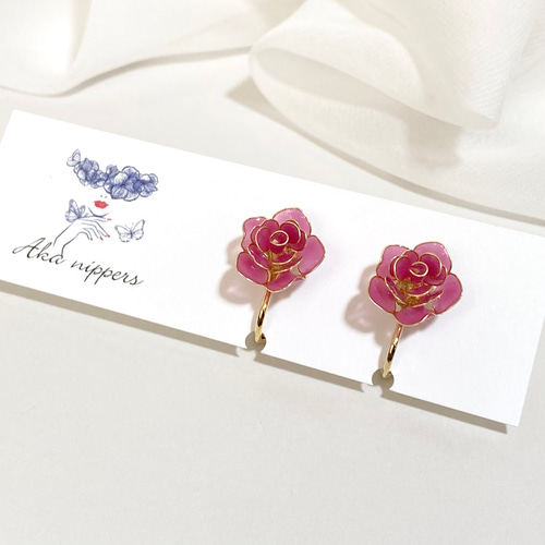 薔薇モチーフ ワイヤーフラワーピアスorイヤリング イヤリング
