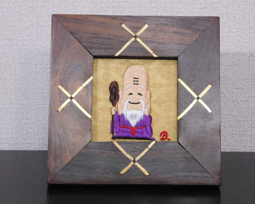 インテリア刺繍 七福神「福禄寿」《額入り》 その他インテリア雑貨