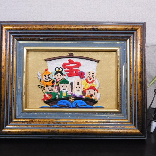 七福神　額入れ刺繍品 七福神 額 刺繍 江西