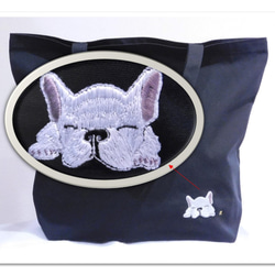 専用ページ☆ブルちゃん刺繍デコレーショントート 可愛い「フレンチブル」の刺繍入りキャンバストートバッグ