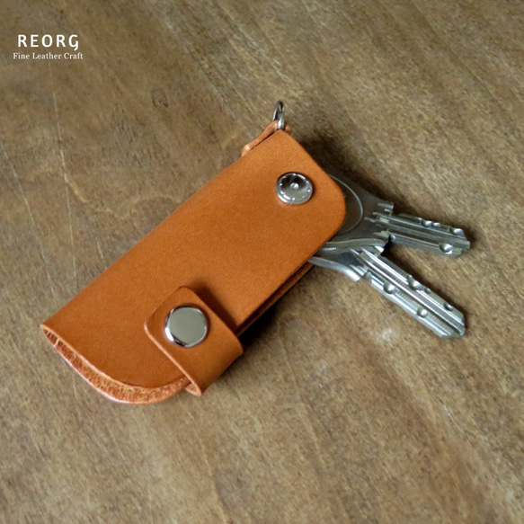 カギ2～3本収納可能 スライド式キーケース キャメル キーケース