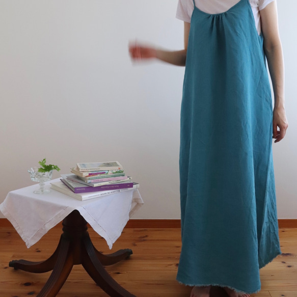 【受注生産】リネン マキシ ストラップワンピース　イエロー　ほか 3枚目の画像