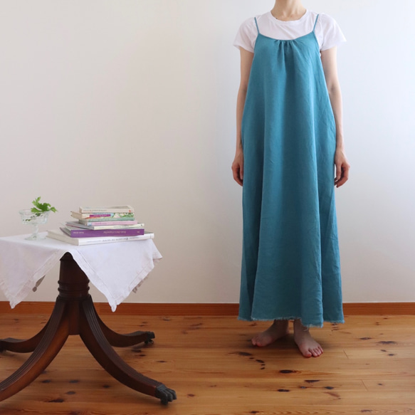 【受注生産】リネン マキシ ストラップワンピース　イエロー　ほか 4枚目の画像