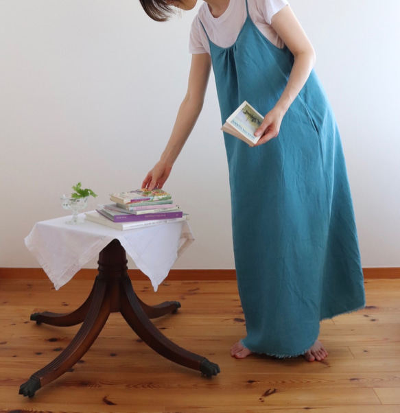 【受注生産】リネン マキシ ストラップワンピース　イエロー　ほか 5枚目の画像