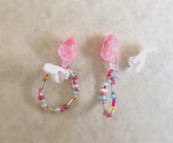 ◇送料込み&kids指輪オマケ付き◇pink drop✖️ beads ring◇◆kidsイヤリング◆candy 2枚目の画像