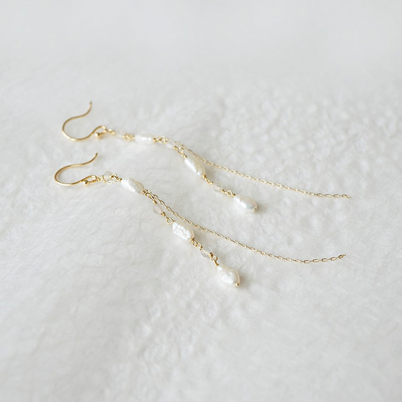 Kaya◇ピーチムーンストーン×淡水パールチャーム✧14kgf Kaya◇ピーチ