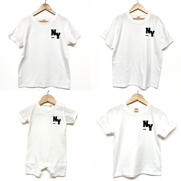 Tシャツ 『 PAPA MAMA KIDS BABY 』 NY(ニューヨーク) 前面 半袖 組み合わせ自由 セット 親子 1枚目の画像