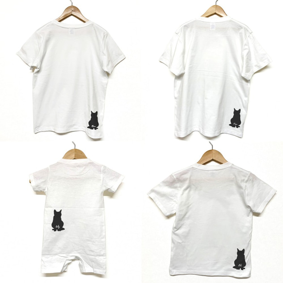 Tシャツ 『 Papa Mama Kids Baby 』 ネコ1（シルエット） 背面 半袖 組み合わせ自由 セット 親子 1枚目の画像