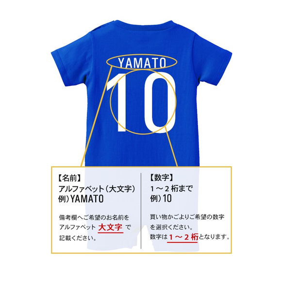 【単品 両面プリント】 名入れ 日本代表風 サッカーユニフォーム ロンパース 半袖 ベビー 子ども 名前入り 4枚目の画像