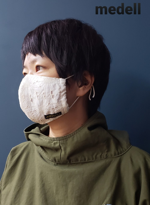 岡山 デニムメーカーの作る布マスク 夏マスク 特殊レース ホワイト 岡山デニム メデルマスク 4枚目の画像