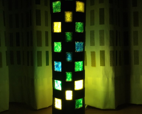 竹明かり•竹灯籠 「格子柄-青緑黄」 キャンドル・キャンドル