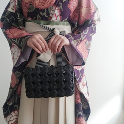 【全８色】大人ミニバッグ 横型 ブラック カジュアルから着物 卒業式 袴にも素敵 お子様の袴姿にもかわいい レトロ 1枚目の画像