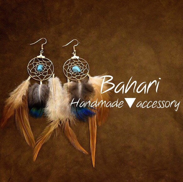 ドリームキャッチャー☆天然フェザーピアス&イヤリング【ターコイズ