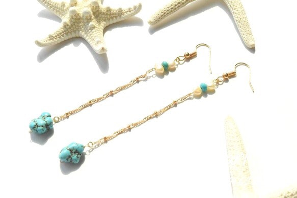 淡水パール♡turquoiseロングピアス&イヤリング 2枚目の画像