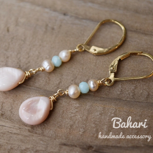 14kgf マグネサイトターコイズ アマゾナイト ピアス イヤリング k14gf